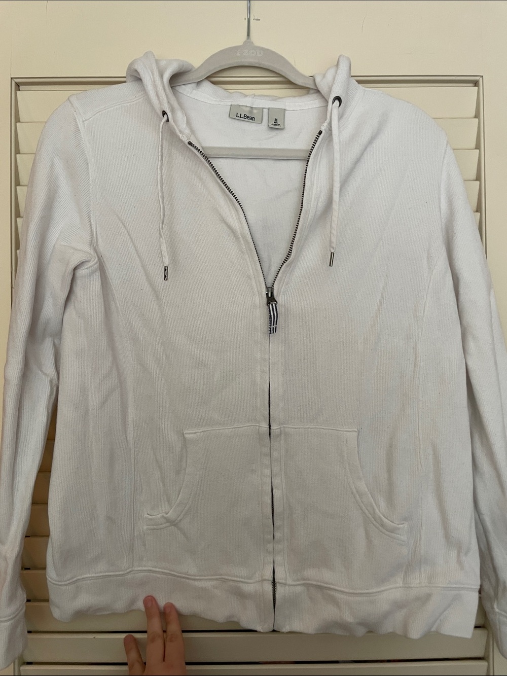 L.L. Bean White Full-Zip Hooded Sweatshirt